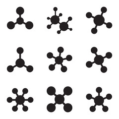 Set Molecule Icon isolated. Vector black silhouette. with white background