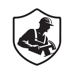 construction worker vector silhouette clip art logo design illustration. construction tools with worker icon set collections