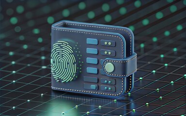 Futuristic Digital Wallet with Fingerprint Security.