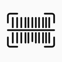 Black barcode with scan line icon in flat vector style, white background, perfect for e-commerce apps, retail systems, and online shopping platforms.