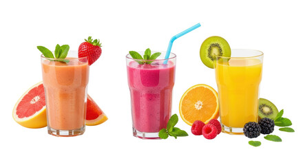 Isolated Colorful Fruit Smoothies in Glasses