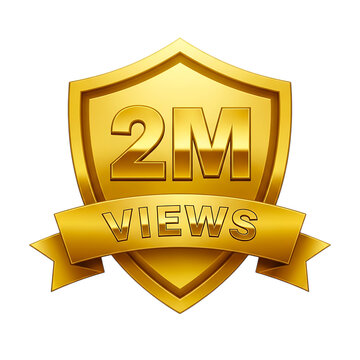 Golden 2m views badge isolated on transparent background