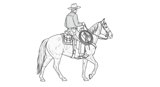Isolated Cowboy Riding a Horse Line Art