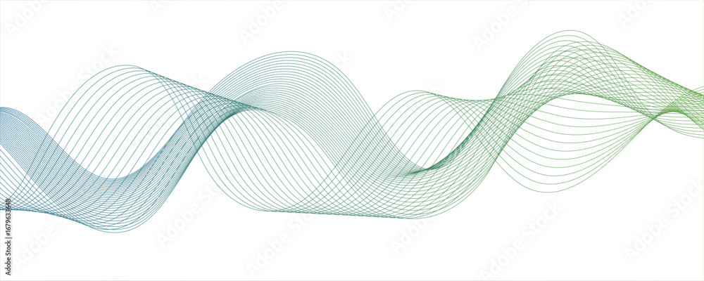 Poster abstract modern background with flowing wave lines in gradient shades of green and aqua. smooth, cur