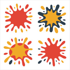 Playful splash silhouettes with irregular organic edges in bright flat colors. Dynamic liquid explosion vectors, ideal for layering, decoration, and modern design use