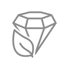 Eco-diamond line icon. Diamond with a leaf, or organic luxury symbol. Vector illustration