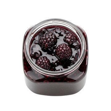  blackberry jam recipe in glass jar, fresh organic fruit preserve, healthy food, canning season on transparent background