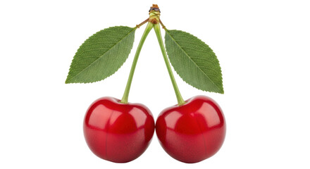 Isolated Pair of Red Cherries on Stem