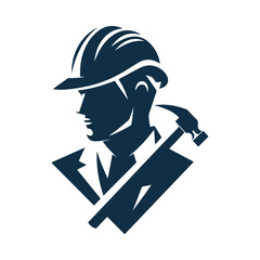construction worker vector silhouette clip art logo design illustration. construction tools with worker icon set collections