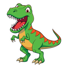 Happy cartoon Tyrannosaurus rex dinosaur roaring with open mouth and sharp teeth. Happy T-Rex Dinosaur Character Illustration