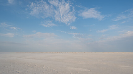 White salt desert lake Baskunchak, Astrakhan region, Russia