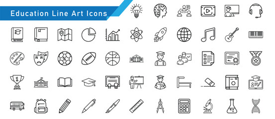 Education Outline Icon set – School, College, and Online Learning Vector Pack