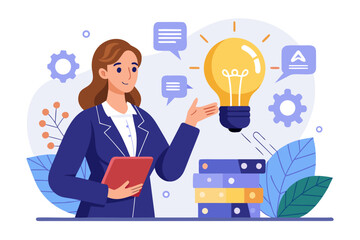 Businesswoman presenting an idea with a lightbulb