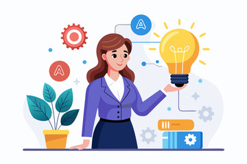 Woman holding a bright idea lightbulb