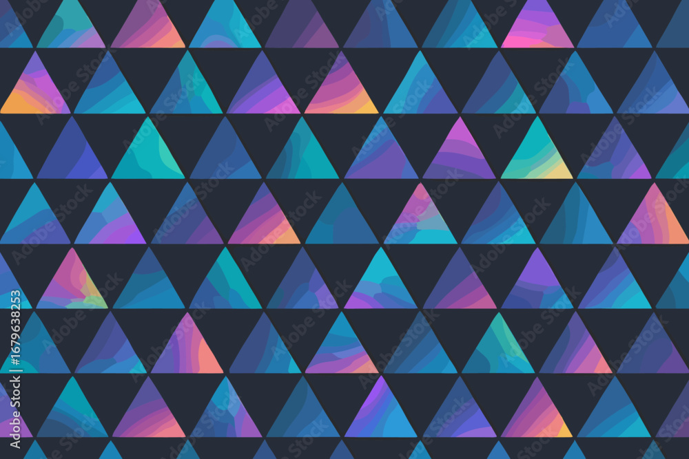 Poster colorful geometric triangle pattern on a dark background creating a modern and vibrant visual experi