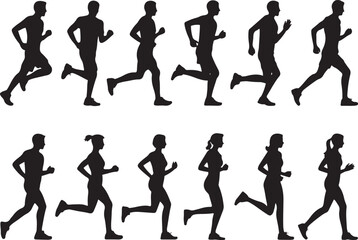 Naklejka premium Running silhouette vector art illustration, Shapes Collection Isolated on White Background
