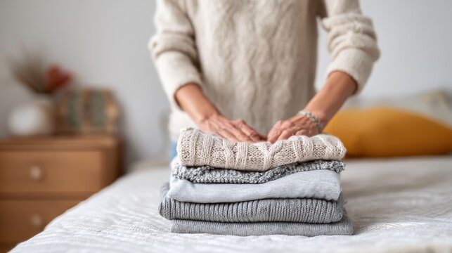 Person finding joy in decluttering and folding their clothes