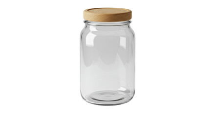 Isolated Empty Glass Jar with Wooden Lid