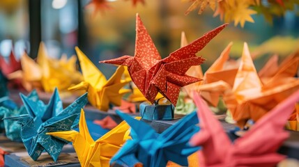 Colorful origami birds