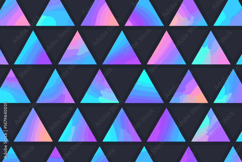 Poster colorful geometric triangles create a vibrant pattern on a dark background for modern design and art