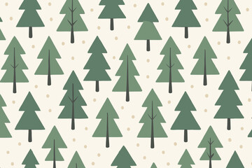 Obraz premium Pattern of green trees on a light background with decorative dots creating a serene woodland atmosphere