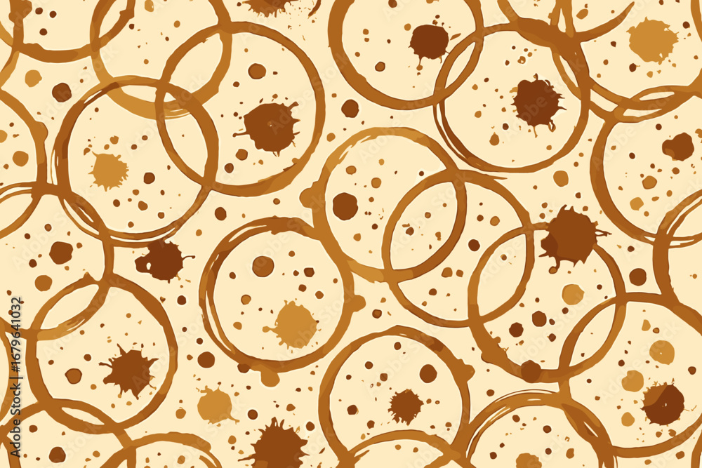 Poster coffee stain patterns create a unique and artistic background with warm tones and playful designs