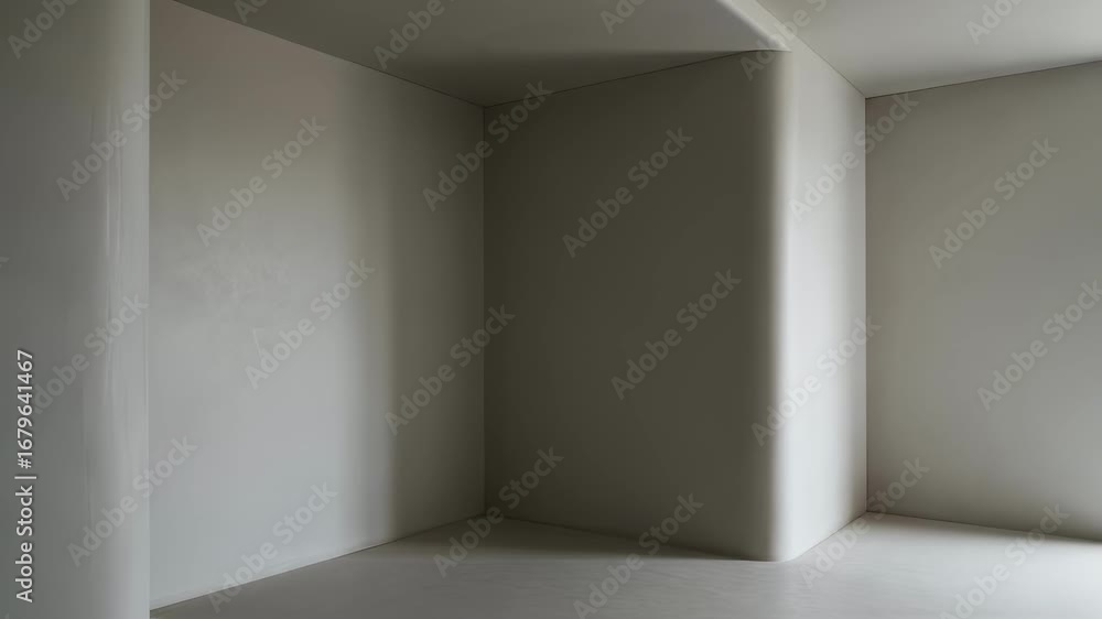 Poster Minimalist room corner with pristine limeplaster curved edges emphasizing seamless architectural finish and refined design.