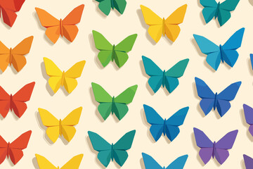 Colorful origami butterflies arranged in a vibrant display on a light background creating a cheerful ambiance
