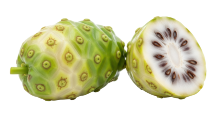 Isolated Noni Fruit Whole and Cut