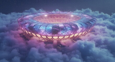 A Grand Futuristic Stadium Floating in the Clouds at Night