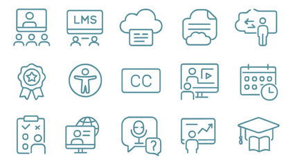 Naklejka premium Minimal Line Icons for E-Learning, LMS, Accessibility, and Online Education Tools