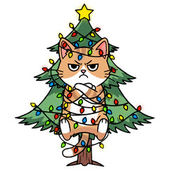 Grumpy Cat Tangled in Christmas Lights Funny Christmas Tree
