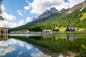 View of the Lake Misurina ( Lago di Misurina).  Dolomites. Italy.