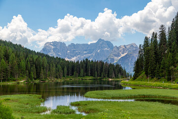 View of the Lake Misurina ( Lago di Misurina).  Dolomites. Italy.