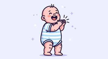 Joyful Toddler Clapping Hands: An Adorable Cartoon Depicting Pure Childlike Delight