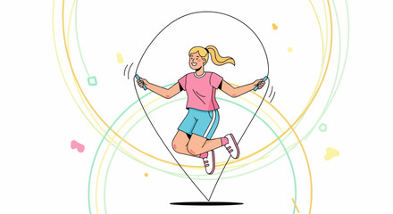 Joyful Woman Jumping Rope Doing Exercise For A Healthy Lifestyle And Fitness