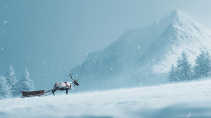 majestic reindeer pulling sled through pristine snowy landscape essence of winter