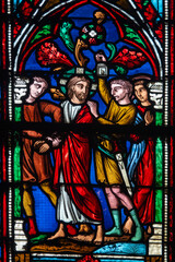 Obraz premium Stained glass (19th century) of the arrest of Jesus.
