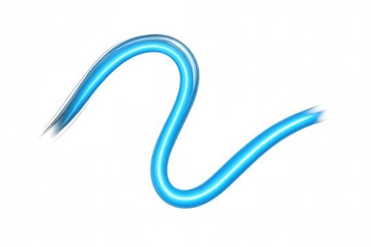 Wavy neon light effect creating a dynamic and vibrant visual on a transparent background, perfect for design projects