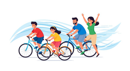 Obraz premium Joyful Family Cycling Adventure Together on a Sunny Day Representing Happiness