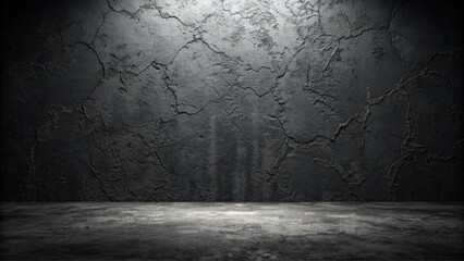Dark grunge wall texture with distressed concrete floor design