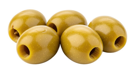 Isolated Green Olives with Pitted Centers