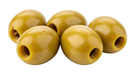 Isolated Green Olives with Pitted Centers