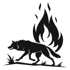 Wolf running under shattered flame silhouette