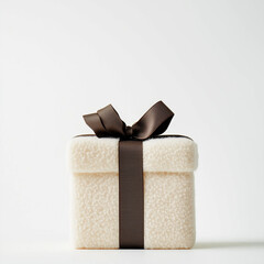 A meticulously crafted gift box with a delicate brown ribbon, showcasing the essence of generosity and the art of giving.