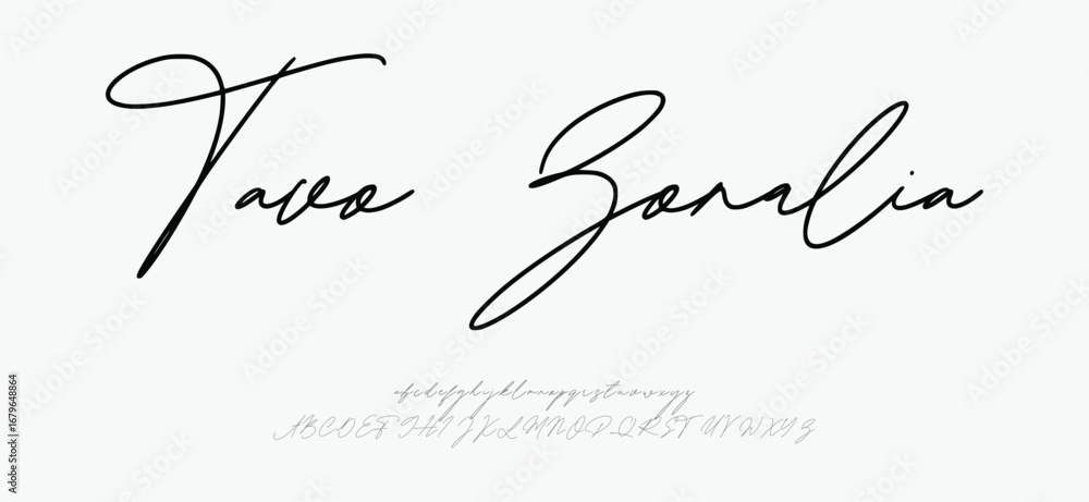 Fototapete hand drawn font uppercase lowercase and number. modern monoline signature script font. elegant signa