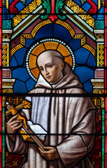 Fototapeta premium Stained glass (1914) of Saint Bruno, founder of the Carthusian Order.