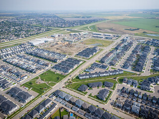 Aerial Drone View of Brighton Neighborhood in Saskatoon, Saskatchewan