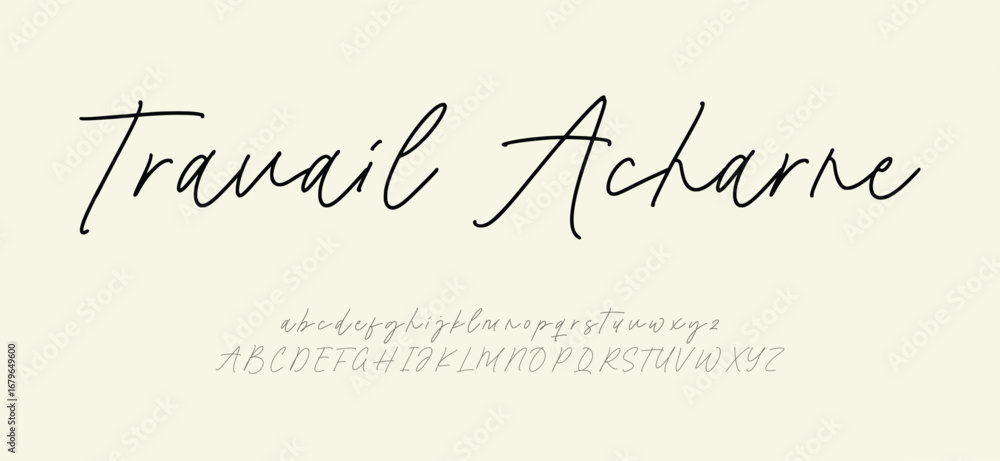 Fototapete signature font uppercase lowercase and number. script font calligraphy logotype elegant font type fo