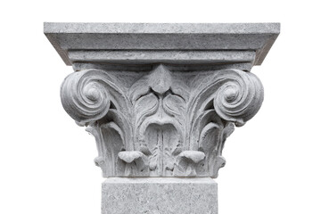 Classic Corinthian Stone Column Capital on Transparent Background